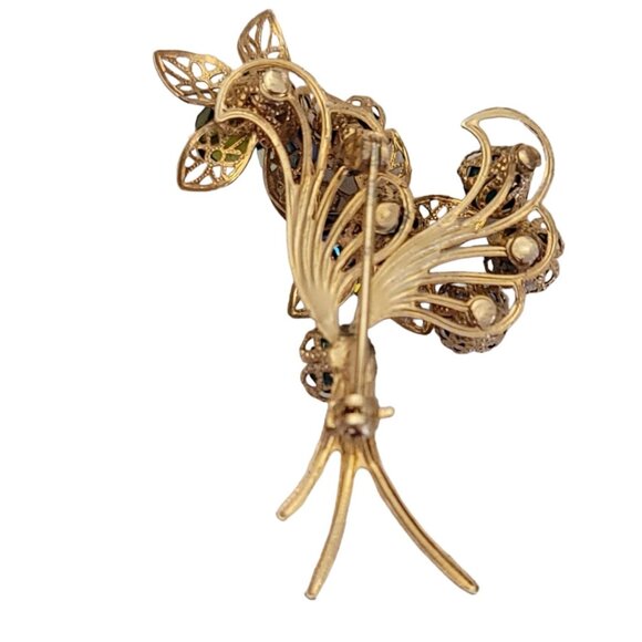 Gold Tone Blue Aurora Borealis Filigree Flower Bunch Brooch K550 - Picture 5 of 8